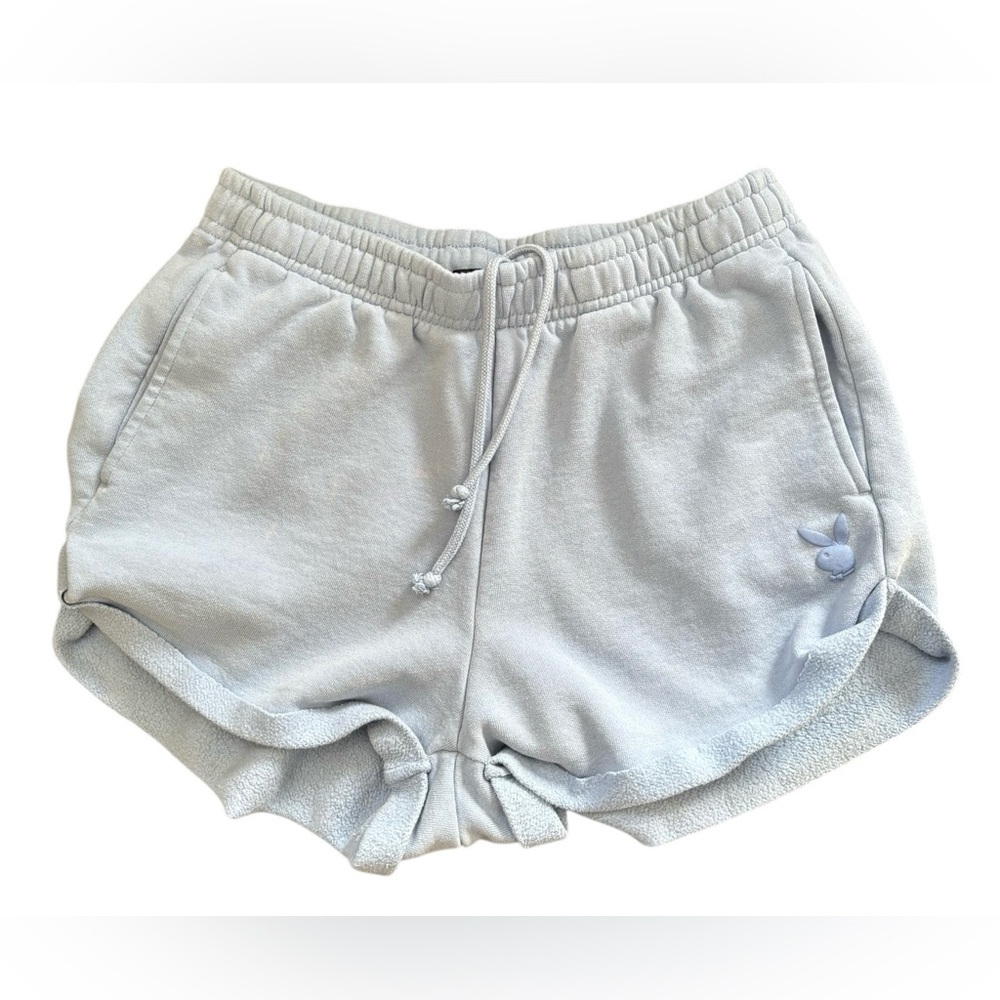 Playboy By PacSun Bunny Sweat Shorts Sz S Drawstring Pockets Med Blue Pull On